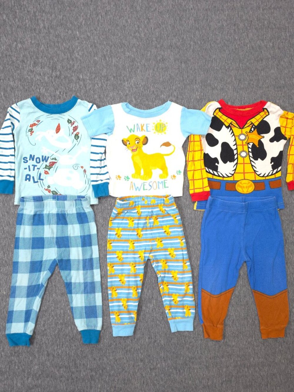 Disney Boys 2T Pajama Bundle Olaf Simba Toy Story Woody 3 Sets 6pc